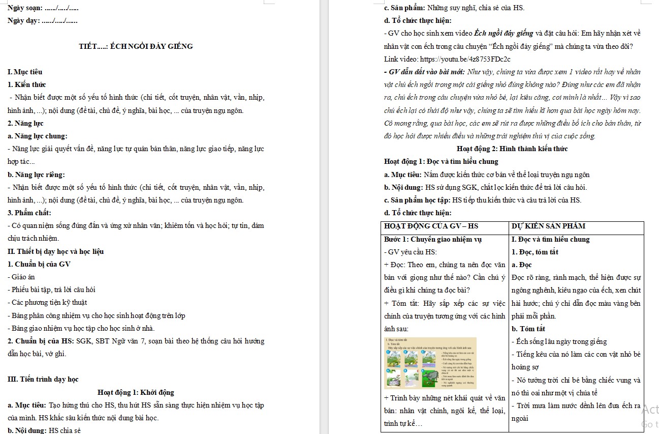 KHBD Ngữ văn 7 Bài Ếch ngồi đáy giếng Cánh Diều