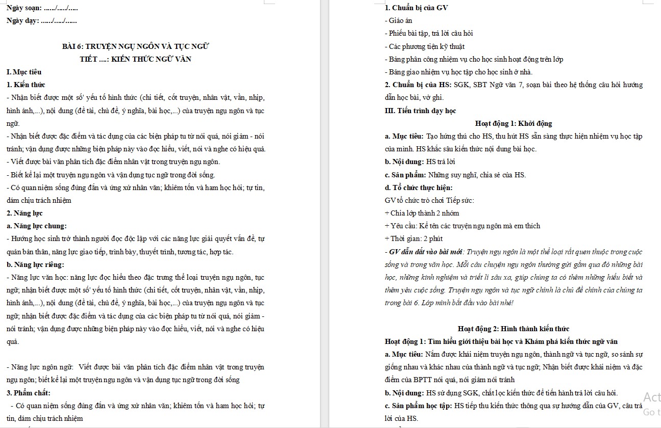 KHBD Ngữ văn 7 Bài Kiến thức ngữ văn trang 3,4 Cánh Diều