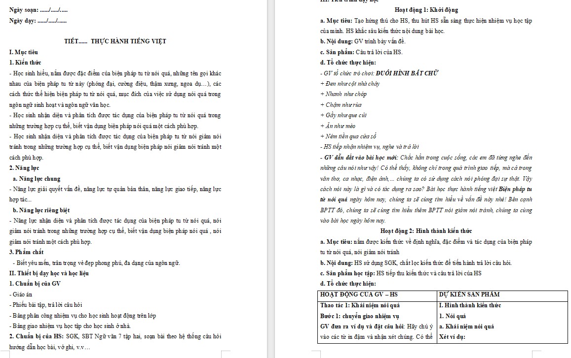 KHBD Ngữ văn 7 Bài Thực hành tiếng Việt trang 9,10