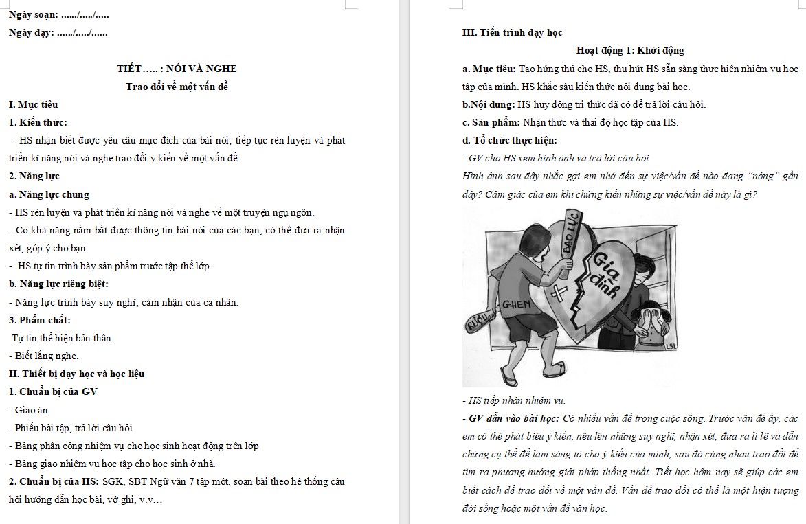 KHBD Ngữ văn 7 Bài Trao đổi về một vấn đề