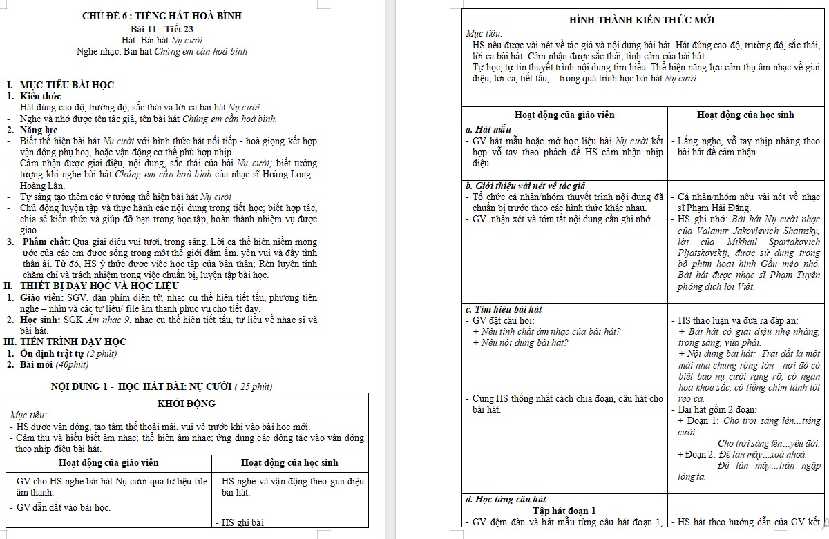 Giáo án Âm nhạc 9 KNTT Bài 11 tiết 23