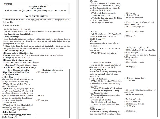 Giáo án Toán 2: Ôn tập