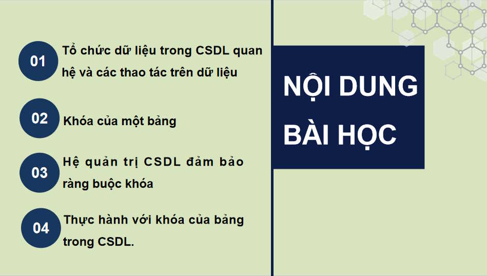 Bảng và khoá chính trong cơ sở dữ liệu quan hệ