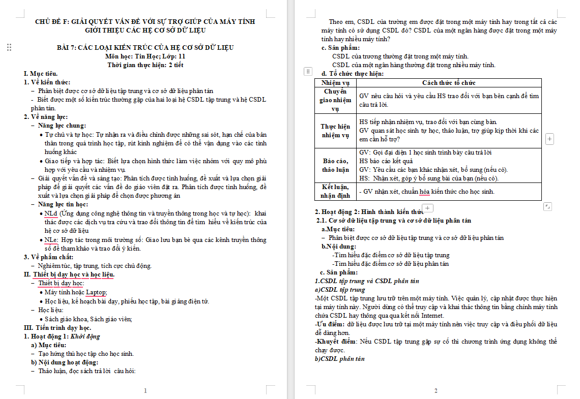 Các loại kiến trúc của hệ CSDL