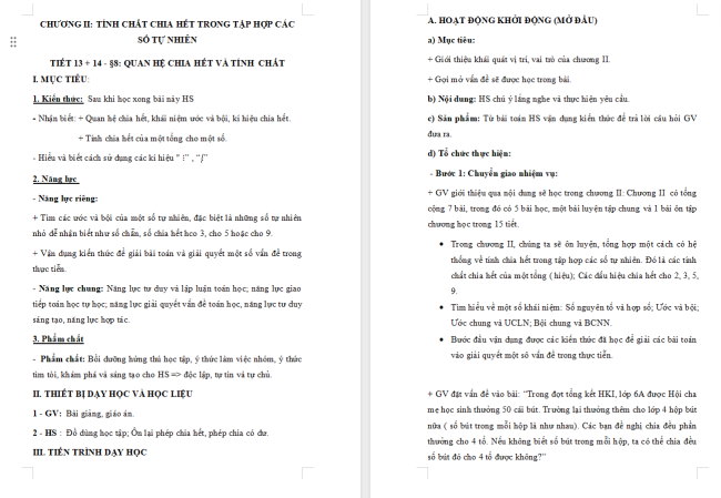 Giáo án Toán 6 Bài 8: Quan hệ chia hết và tính chất