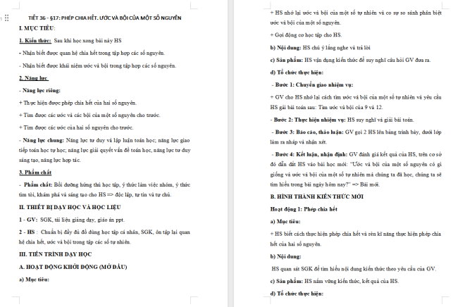 Giáo án Toán 6 Bài 17: Phép chia hết. Ước và bội của một số nguyên