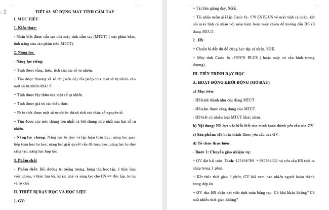 Giáo án Toán 6 Sử dụng máy tính cầm tay