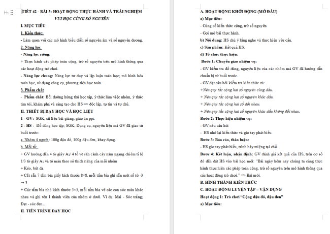 Giáo án Toán 6 Bài 5: Hoạt động thực hành và trải nghiệm: Vui cùng số nguyên