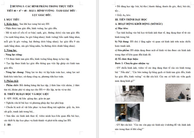 Giáo án Toán 6 Bài 1: Hình vuông - Tam giác đều - Lục giác đều