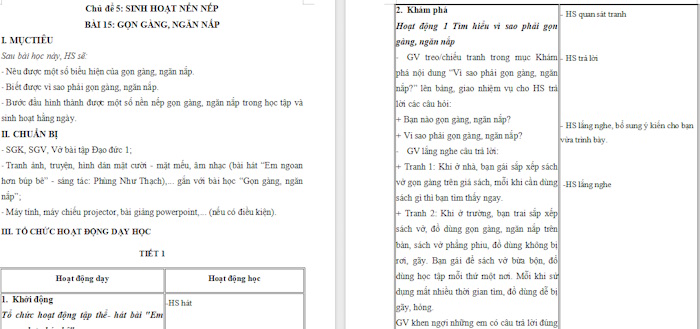 Giáo án Đạo đức 1 Gọn gàng, ngăn nắp