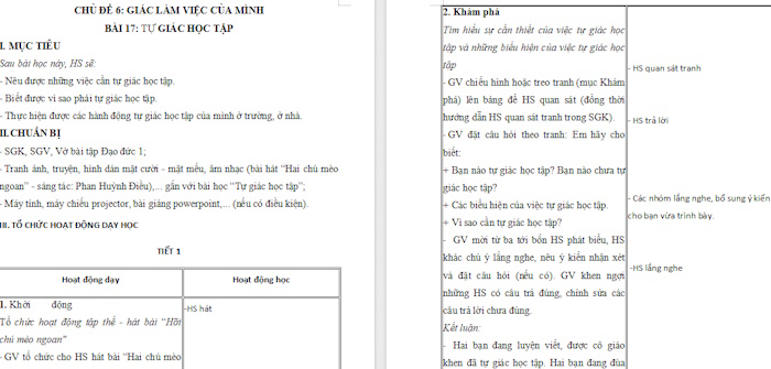 Giáo án Đạo đức 1 Tự giác học tập