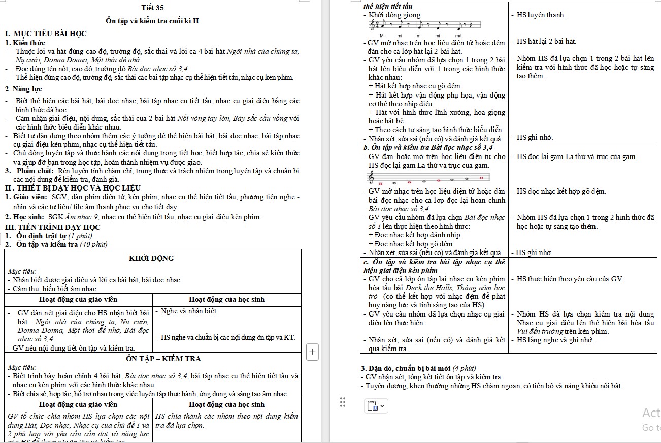 Giáo án Âm nhạc 9 KNTT Bài Ôn tập - Tiết 35
