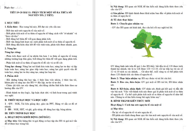 Giáo án Toán 6 Bài 11: Phân tích một số ra thừa số nguyên tố