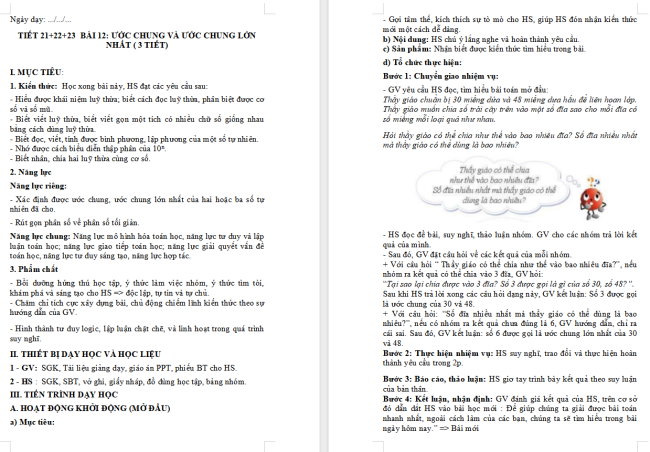 Giáo án Toán 6 Bài 12: Ước chung và ước chung lớn nhất