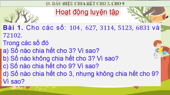 PowerPoint Toán 6 Bài 9: Dấu hiệu chia hết cho 3, cho 9