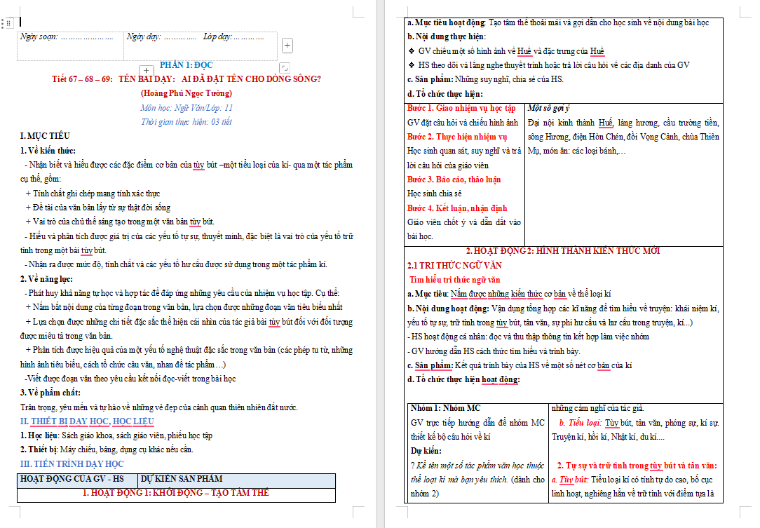 Ngữ văn 11 Bài 7: Ai đã đặt tên cho dòng sông