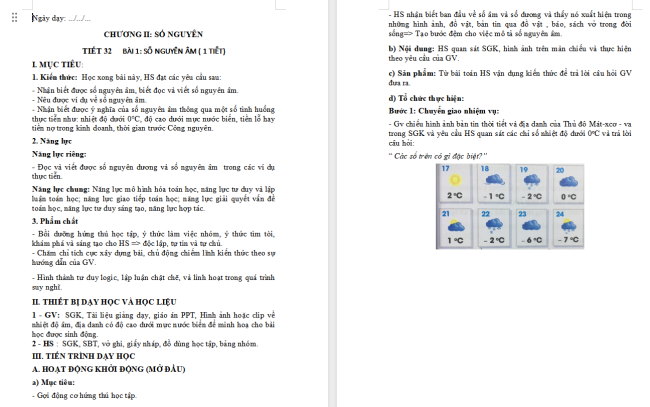 Giáo án Toán 6 Bài 1: Số nguyên âm