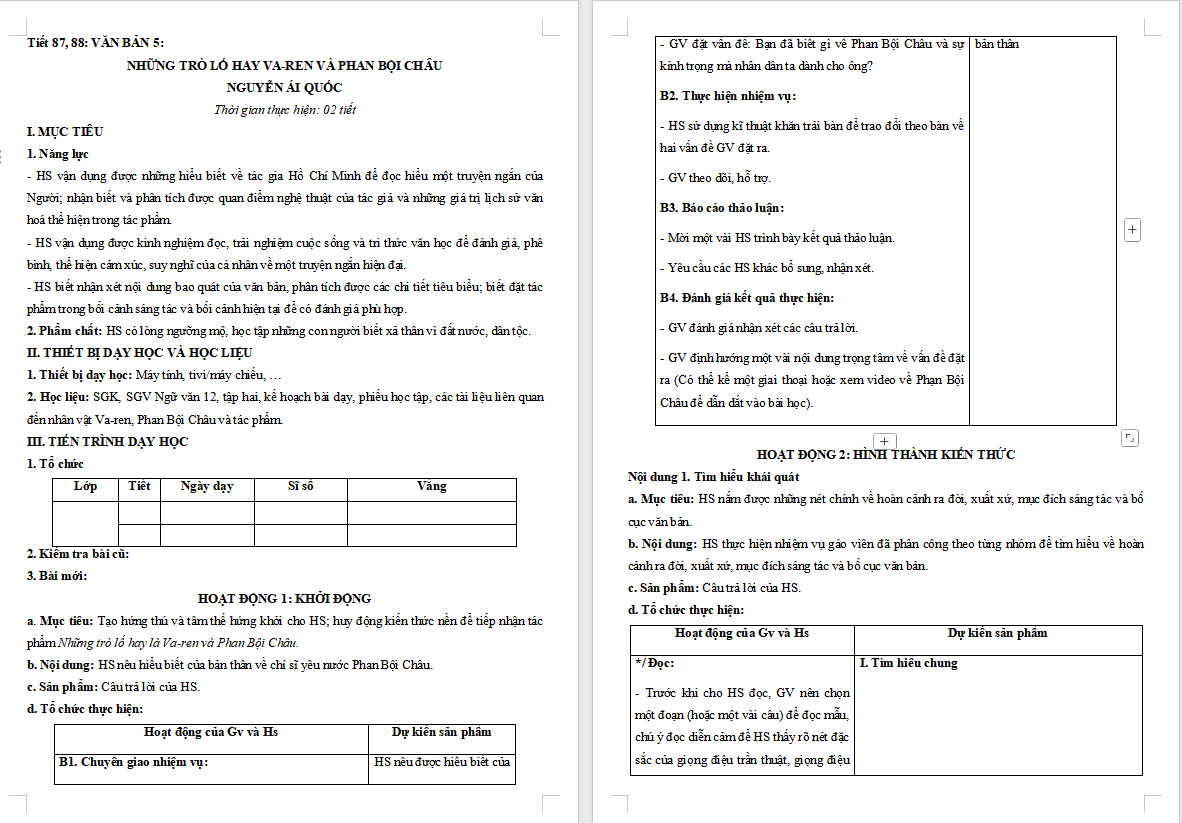 Ngữ văn 12 Bài 6: Những trò lố hay là Va-ren và Phan Bội Châu