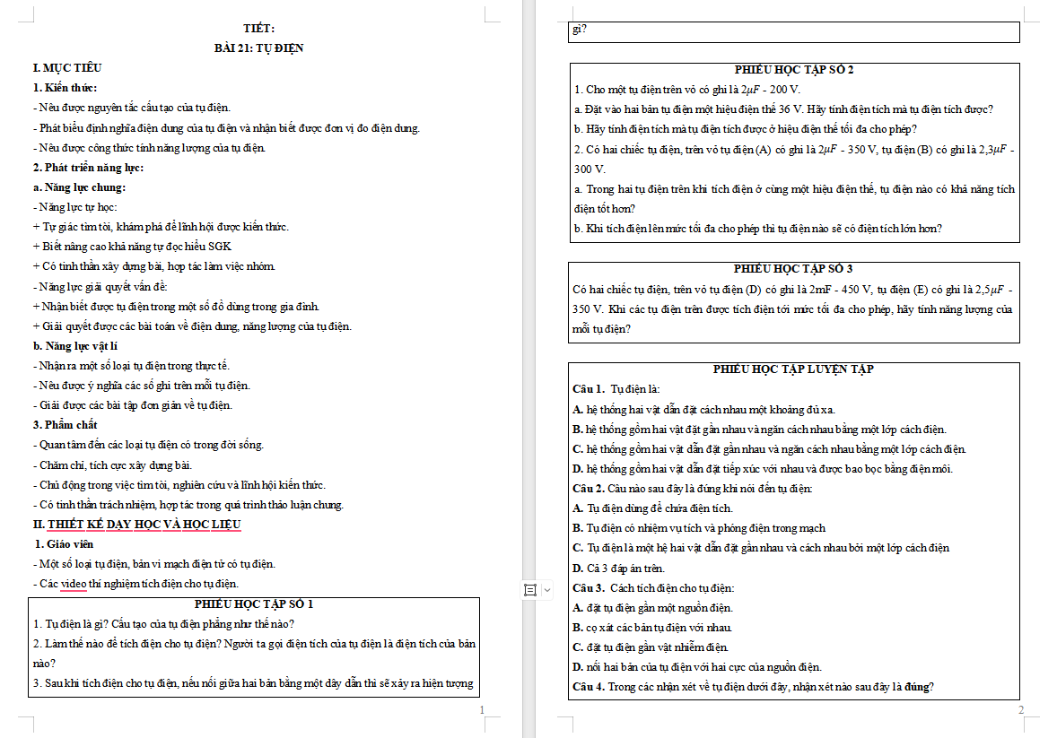 Giáo án Vật lí 11 Bài 21: Tụ điện