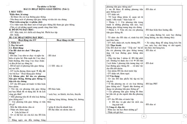 Giáo án Tự nhiên và xã hội 2 Bài 13: Hoạt động giao thông