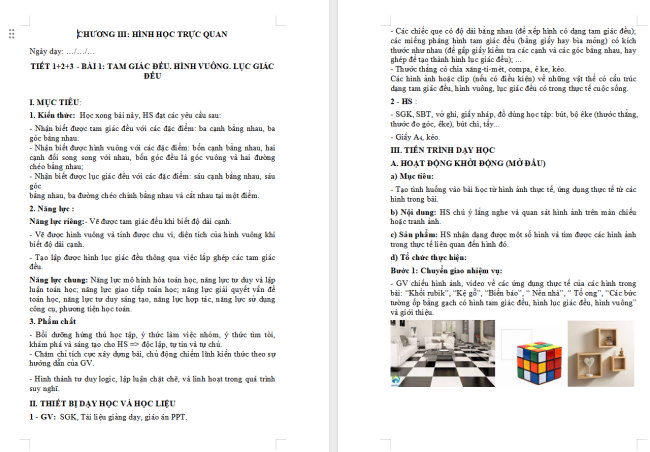 Giáo án Toán 6 Bài 1: Tam giác đều. Hình vuông. Lục giác đều