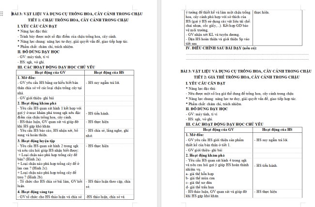 Giáo án Công nghệ 4 Bài 3: Vật liệu và dụng cụ trồng hoa, cây cảnh trong chậu