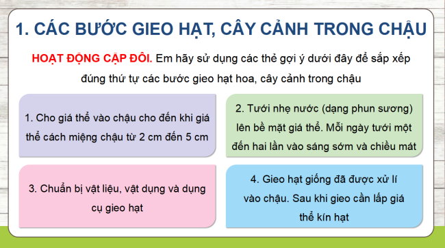 PowerPoint Công nghệ 4 Bài 4: Gieo hạt hoa, cây cảnh trong chậu