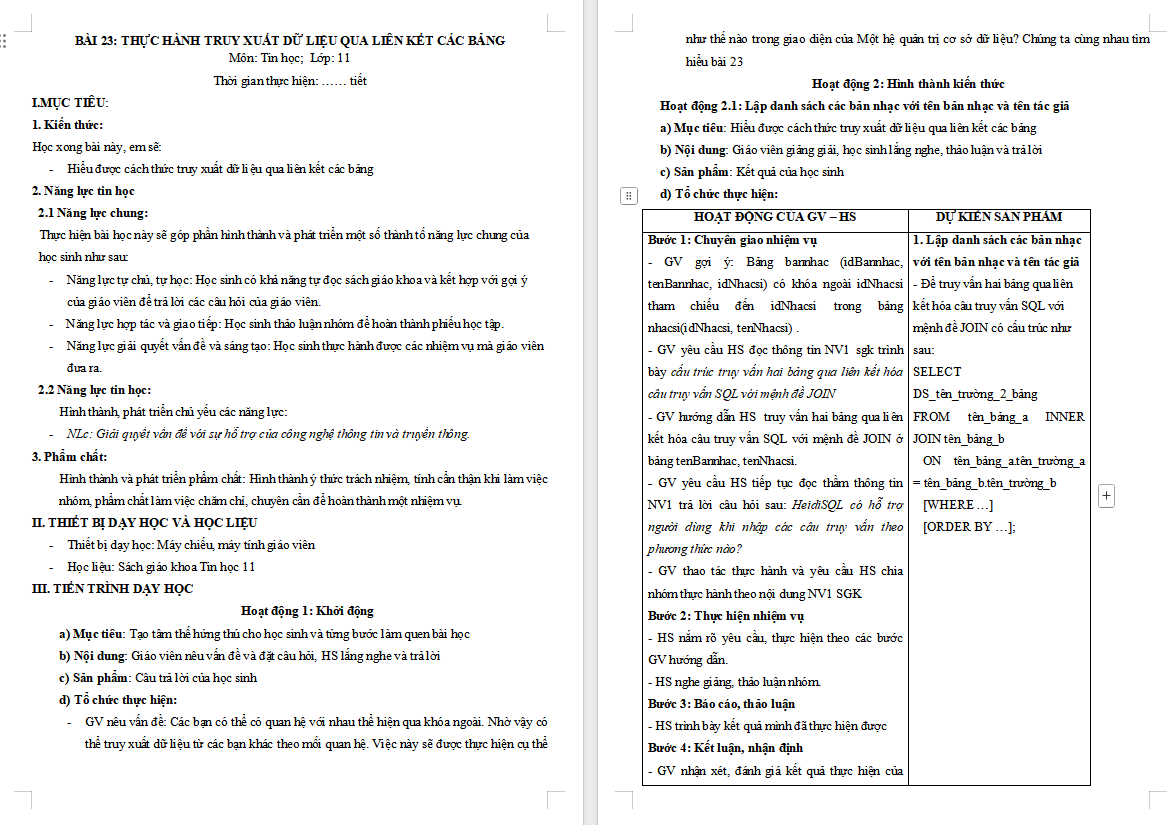 Thực hành truy xuất dữ liệu qua liên kết các bảng