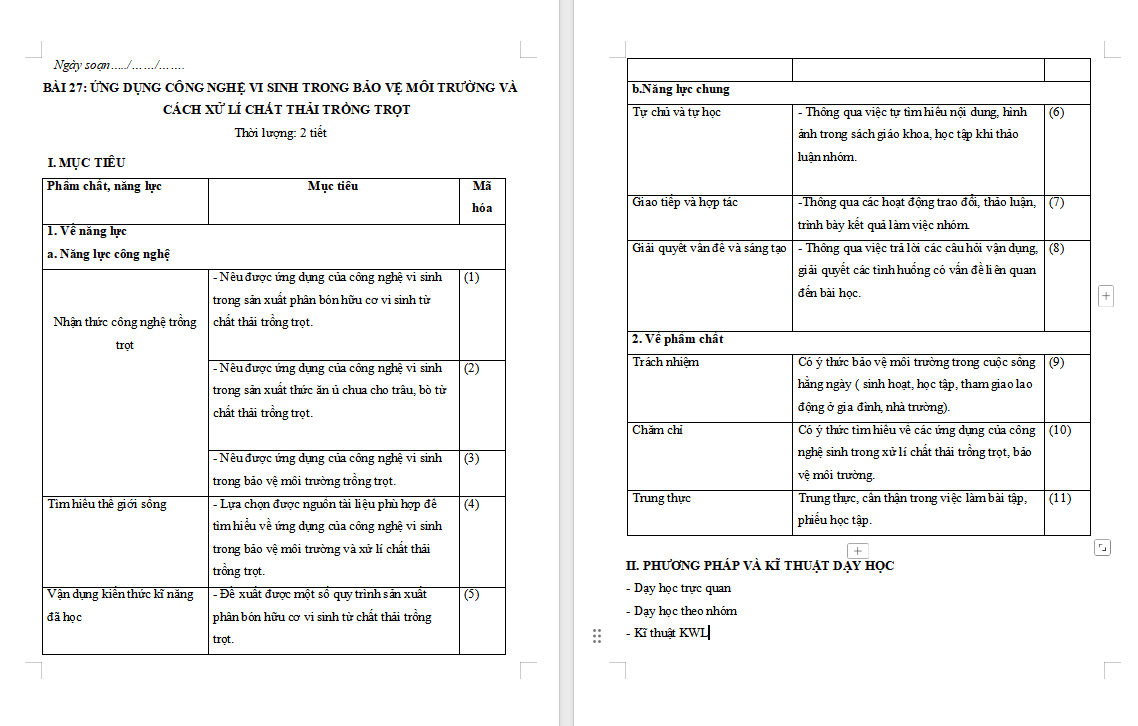  Ứng dụng công nghệ vi sinh trong bảo vệ môi trường và xử lí chất thải trồng trọt