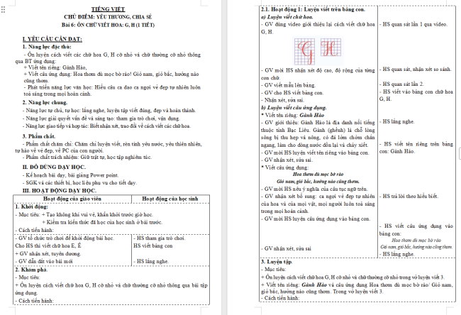 Giáo án Tiếng Việt 3 Bài 6: Ôn chữ viết hoa G, H