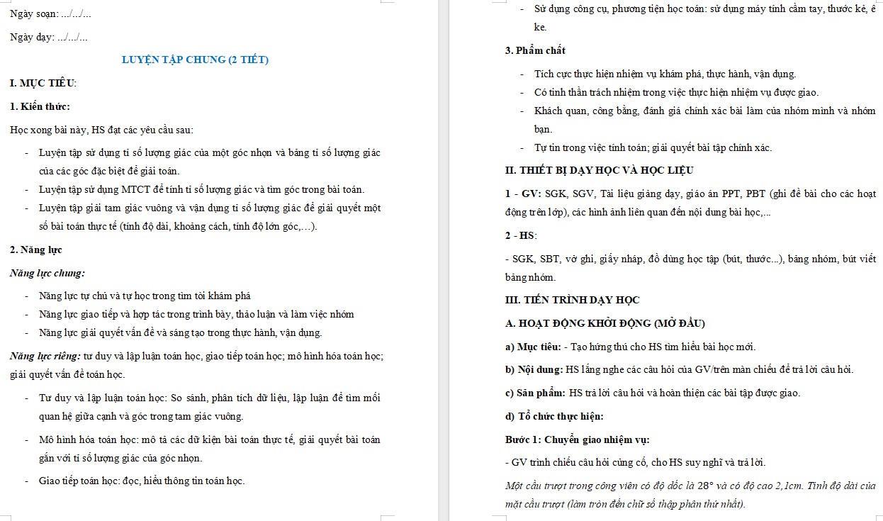 Giáo án Toán 9 KNTT Bài Luyện tập chung Chương 4