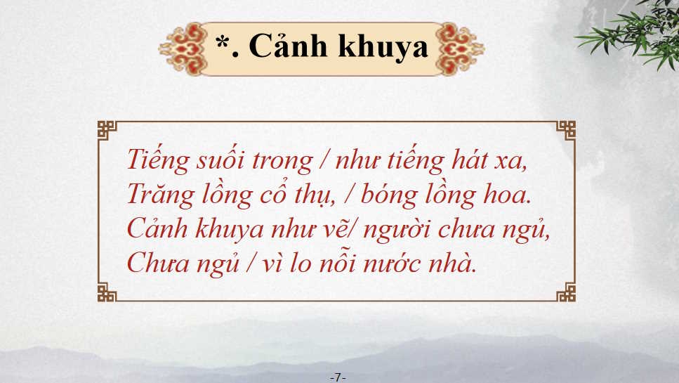 Giáo án PowerPoint Ngữ văn 8 Bài 7: Cảnh khuya