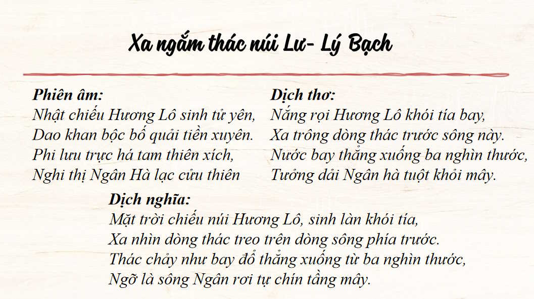 Giáo án PowerPoint Ngữ văn 8 Bài 7: Xa ngắm thác núi Lư