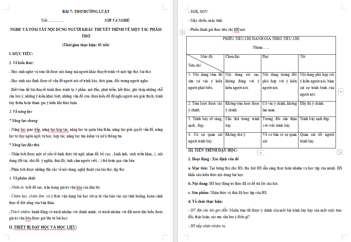 Giáo án PowerPoint Ngữ văn 8 Bài 7: Nghe và tóm tắt nội dung thuyết trình về một tác phẩm thơ