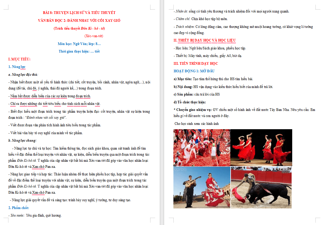 Giáo án PowerPoint Ngữ văn 8 Bài 8: Đánh nhau với cối xay gió