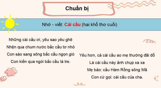 PowerPoint Tiếng Việt 3 Bài 7: Nhớ - viết Cái cầu