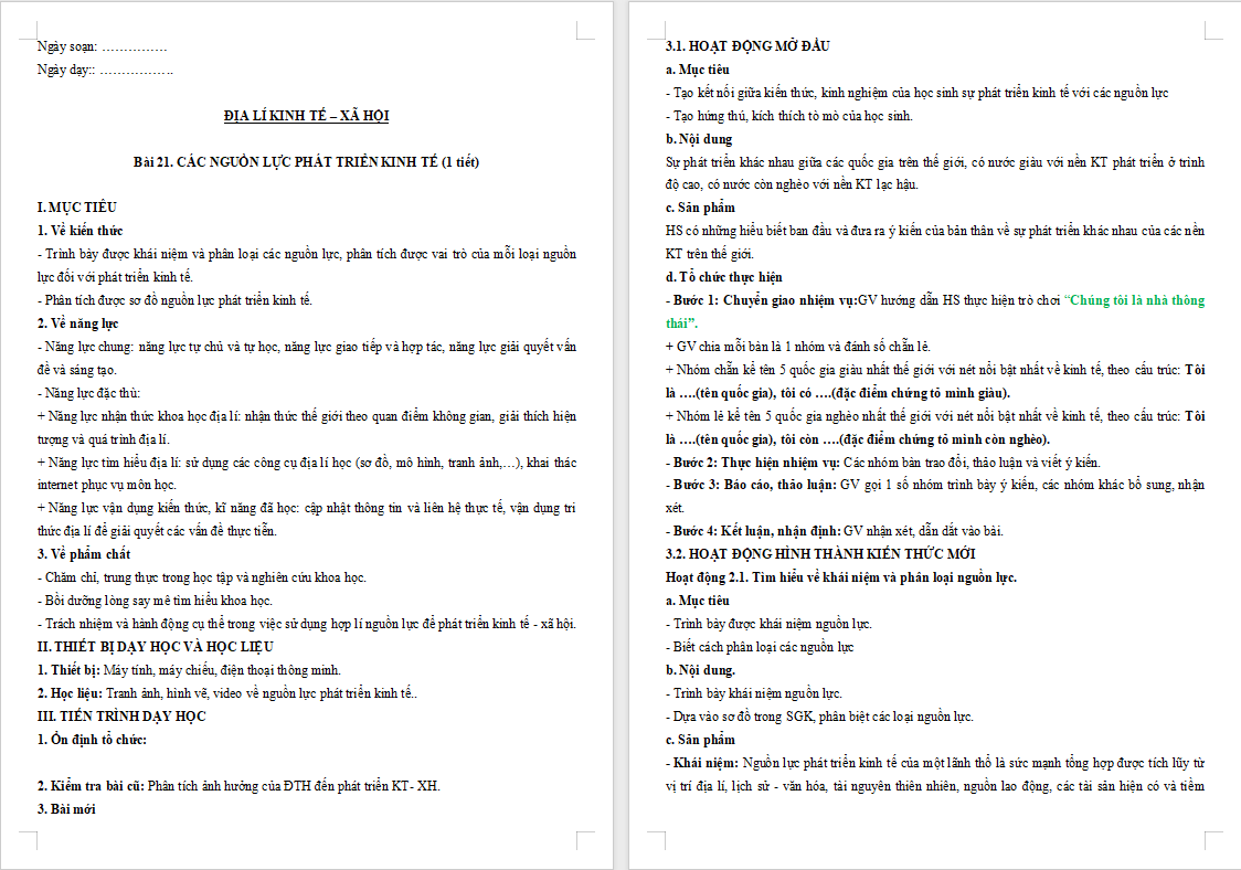  Các nguồn lực phát triển kinh tế