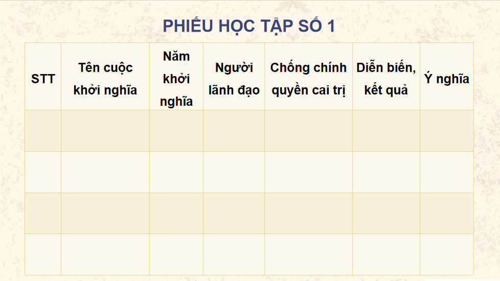 Một số cuộc khởi nghĩa và chiến tranh giải phóng trong lịch sử Việt Nam