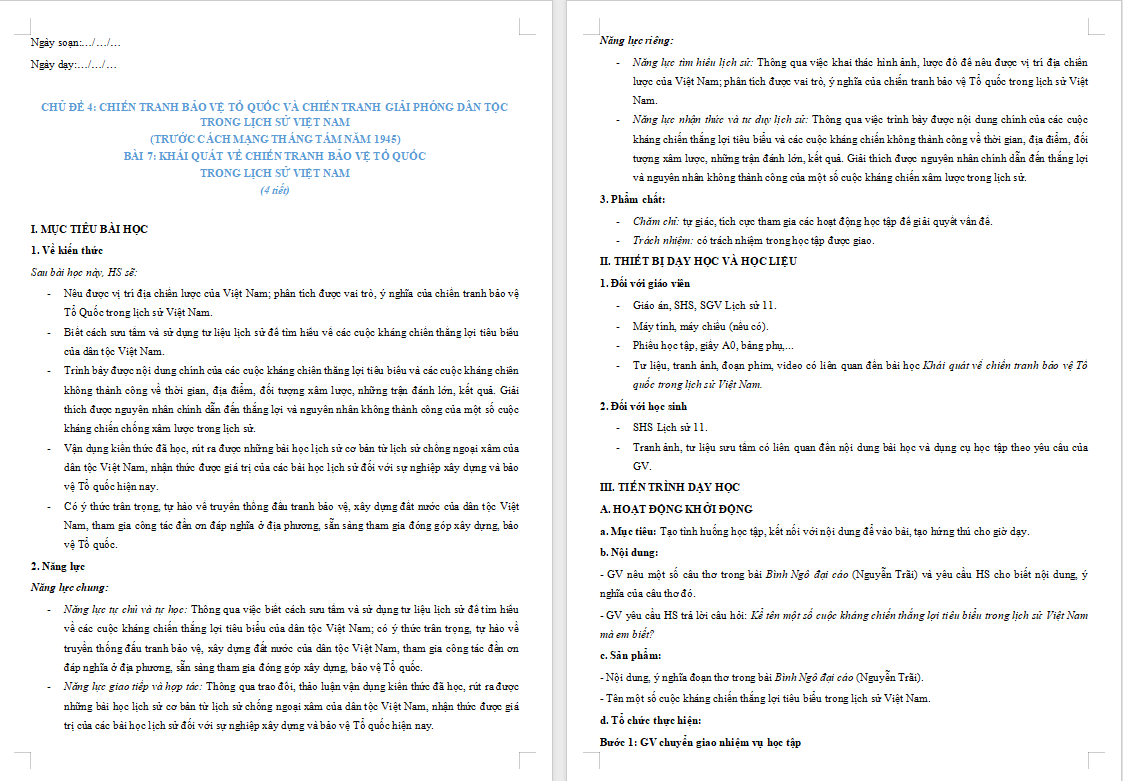 Khái quát về chiến tranh bảo vệ tổ quốc trong lịch sử Việt Nam