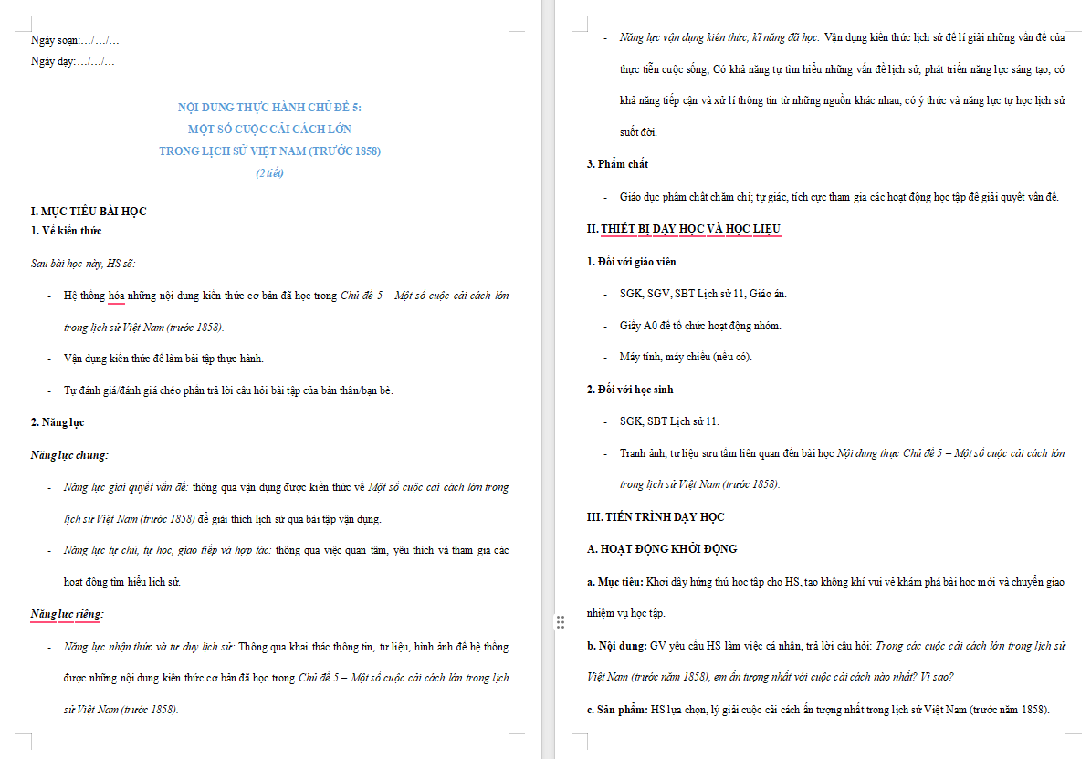 Lịch sử 11 Thực hành chủ đề 5
