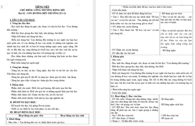 Giáo án Tiếng Việt 3 Bài 10: Con đường đến trường