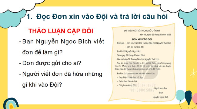 PowerPoint Tiếng Việt 3 Bài 12: Điền thông tin vào mẫu đơn xin vào Đội