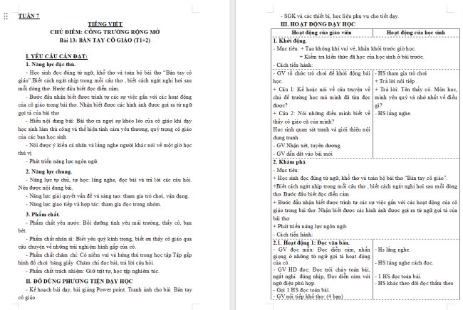 Giáo án Tiếng Việt 3 Bài 13: Một giờ học thú vị