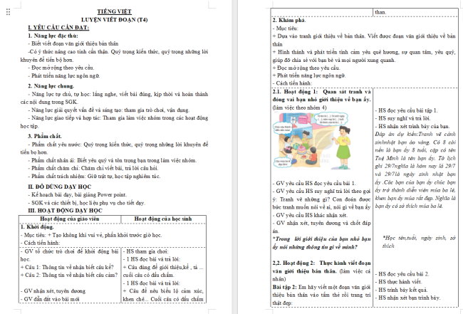 Giáo án Tiếng Việt 3 Bài 14: Viết đoạn văn giới thiệu về bản thân