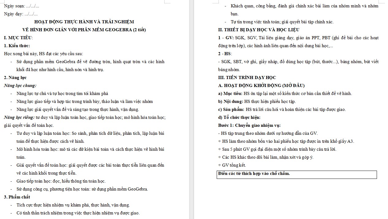 Giáo án Toán 9 KNTT Bài Vẽ hình đơn giản với phần mềm GeoGebra