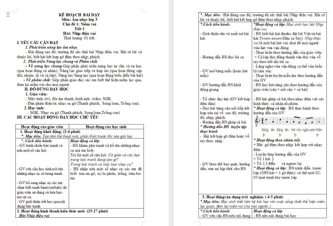 Giáo án Âm nhạc 3 Chủ đề 1 Tiết 1: Hát - Nhịp điệu vui