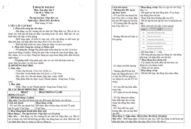 Giáo án Âm nhạc 3 Chủ đề 1 Tiết 2: Ôn tập bài hát: Nhịp điệu vui. Nghe nhạc: Hành khúc Ra-đét-ky