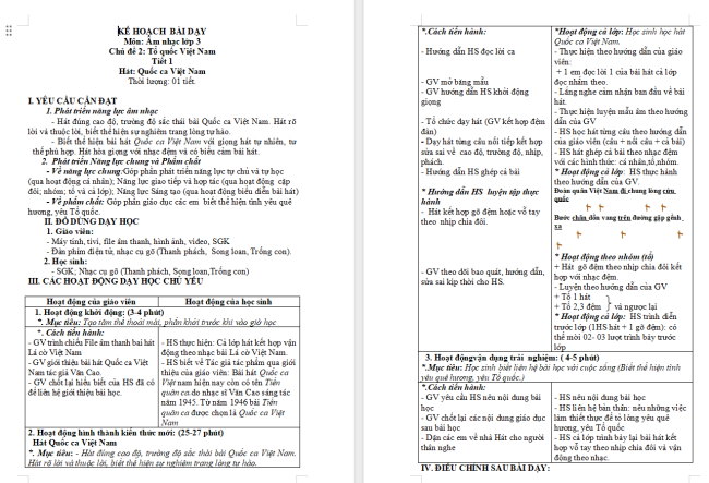 Giáo án Âm nhạc 3 Chủ đề 2 Tiết 1: Hát - Quốc ca Việt Nam