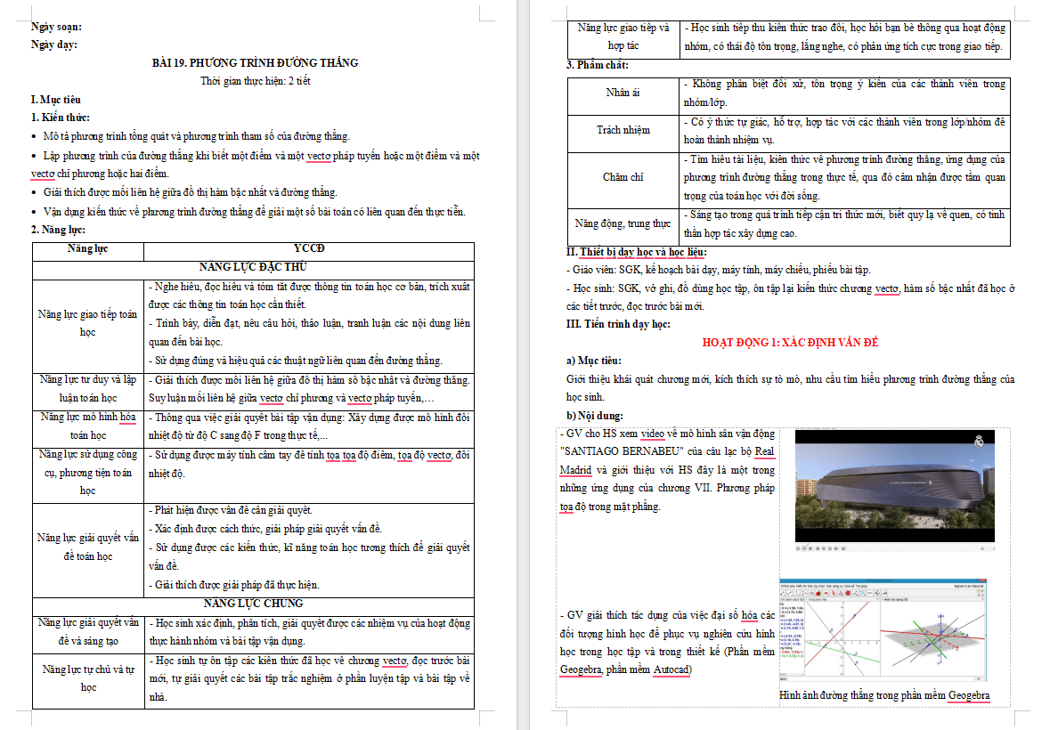 Toán 10 Bài 19: Phương trình đường thẳng