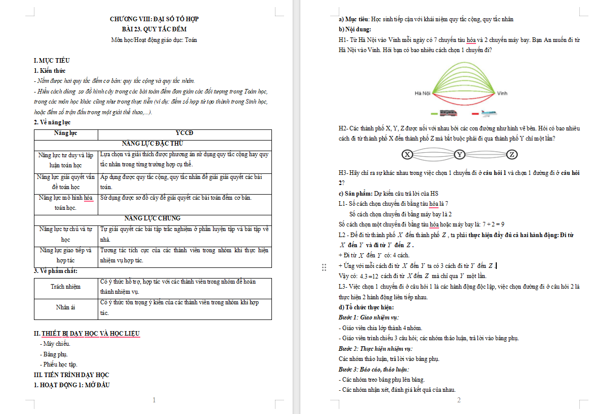 Toán 10 Bài 23: Quy tắc đếm
